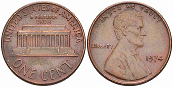 США 1 ЦЕНТ 1974 ЛИНКОЛЬН KM 201 медь цинк 105-627