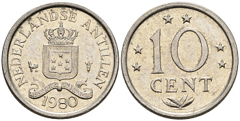 Нидерландские Антилы 10 центов 1980 Беатрикс (1980-2013) KM 10 никель 4585-958