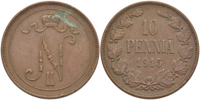 РОССИЯ ДЛЯ ФИНЛЯНДИИ 10 ПЕННИ 1915 Биткин 438 медь 51-1413