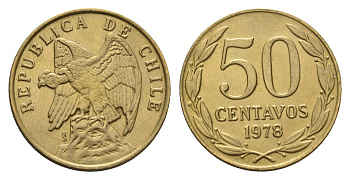 Чили 50 сентаво 1978 KM 206a алюминиевая бронза aUNC 54-1022
