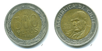 Чили 500 песо 2011 кардинал Рауль Сильва Энрикес (1907-1999) KM 235 биметалл 41-855