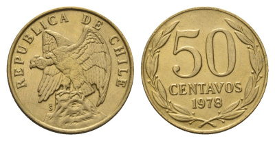 Чили 50 сентаво 1978 KM 206a алюминиевая бронза aUNC 54-1022