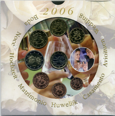 Финляндия евронабор из 8 монет 2006 свадьба, официальный набор в оригинальном буклете UNC 5-6-2-15