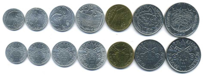 Ватикан лот из 7 монет 1975 1, 2, 5, 10, 20, 50, 100 лир Павел VI (1963-1978), Святой год (HOLY YEAR) KM 124, 125, 126, 127, 128, 129, 130 UNC N4-34