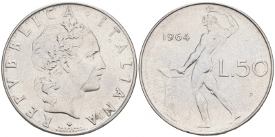 ИТАЛИЯ 50 ЛИР 1964 R KM 95.1 сталь 73-1344