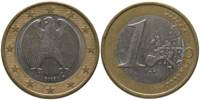 Германия 1 евро 2002 D KM 213 биметалл 4573-1045