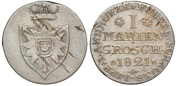 Шаумбург-Липпе 1 мариенгрош 1821 Георг Вильгельм (1787-1860) KM 32, AKS 10, Jaeger 3 серебро    413-6624