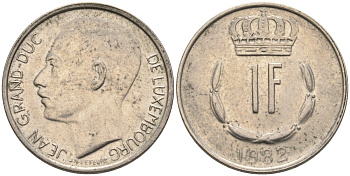 Люксембург 1 франк 1982 Великий герцог Жан (1964-1999) KM 55 медно-никель 4573-725