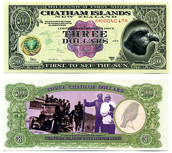 Новая Зеландия, Остров Чатем 3 доллара 1999 пластик UNC (пресс) 7547-3-1-2