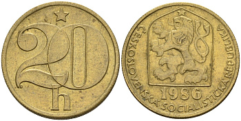 Чехословакия 20 геллеров 1986 KM 74 латунь 4152-844