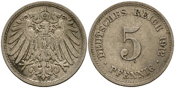 Германия 5 пфеннигов 1912 D J.12, KM 11 медно-никель    4598-1143