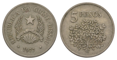 Гвинея-Бисау 5 песо 1977 KM 20 медно-никель 4626-537