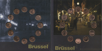 Бельгия евронабор из 24 монет + жетон 2002 12 монет по 1 евроценту, стран вступивших в Евросоюз и 12 монет по 2 евроцента, в оригинальном буклете UNC 2-5-1-32