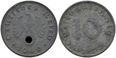 Германия 10 рейхспфеннигов 1940 G KM 101, J. 371 цинк 4116-552