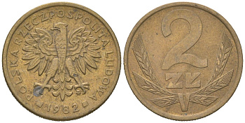Польша 2 злотых 1982 MW Y 80.1 латунь 4618-144
