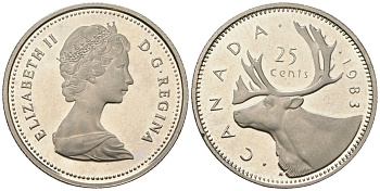 Канада 25 центов 1983 Елизавета II (1952-2022) KM 74 никель PROOF 4121-746