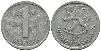 ФИНЛЯНДИЯ 1 МАРКА 1973 S KM 49а медно-никель 4110-823