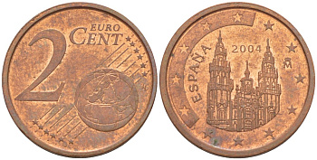 ИСПАНИЯ 2 ЕВРОЦЕНТА 2004 KM 1041 сталь плакированная медью 112-242