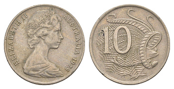 Австралия 10 центов 1975 Елизавета II (1952-2022), птица лирахвост KM 65 медно-никель 4364-417