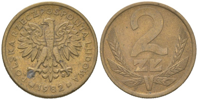 Польша 2 злотых 1982 MW Y 80.1 латунь 4618-144