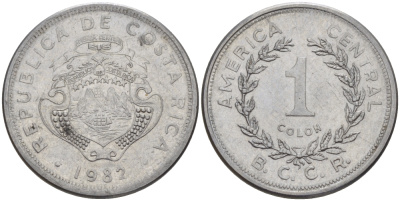 КОСТА-РИКА 1 КОЛОН 1982 сс, БОЛЬШОЙ ПАРУСНИК KM 210.1 нержавеющая сталь 67-1026