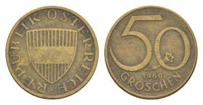 Австрия 50 грошей 1960 KM 2885 алюминиевая бронза 4136-827