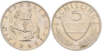 Австрия 5 шиллингов 1984 KM 2889a медно-никель 4116-955