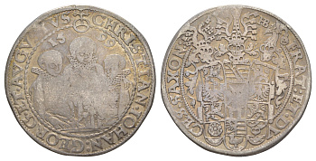 Саксония, Альбертинская линия 1 талер 1599 Кристиан II, Иоган Георг I и Август - Три брата Davenport 9820 серебро 00-805-11