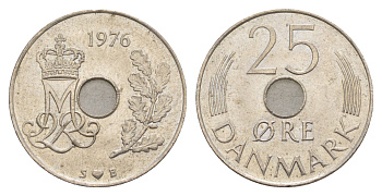 Дания 25 эре 1976 S; B, Маргрете II (1972-2024) KM 861.1 медно-никель UNC 4629-334