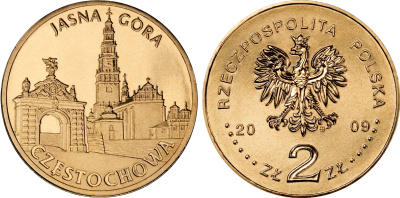 Польша 2 злотых 2009 MW, серия города Польши, Ченстохова, Ясна гора (Czestochowa, Jasna Gora) KM 709 нордик UNC 4676-533