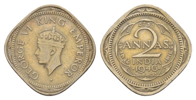 Британская Индия 2 анны 1946 Георг VI (1936-1952) KM 542 медно-никель 4654-213