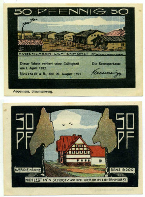 Нойштадт-на-Рубенберге 50 пфеннигов 1922 20 августа 1921 - 1 апреля 1922, нотгельд (номер 5, RUSSNLANDER LICHTENHOST), земля Нижняя Саксония Grabowski 966.1 бумага 2195-46-1-1