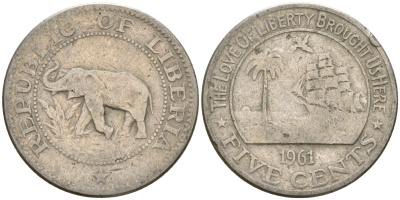 Либерия 5 центов 1961 KM 14 медно-никель 4132-416