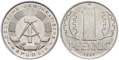 ГДР 1 пфенниг 1968 A KM 8.1 алюминий 99-1048