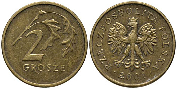 Польша 2 гроша 2001 MW KM 277 латунь 201-413