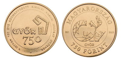Венгрия 750 форинтов 2021 750-летие придания Дьёру статуса королевского города KM NEW латунь UNC 1096-1-12