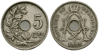 Бельгия 5 сантимов 1928 Belgique KM 66 медно-никель 4173-612