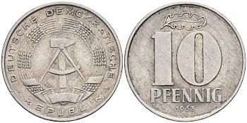 ГДР 10 пфеннигов 1963 А KM 10 алюминий    4161-1252