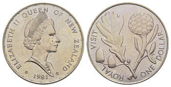 Новая Зеландия 1 доллар 1981 Королевский визит KM 50 медно-никель BU 1085-9-21