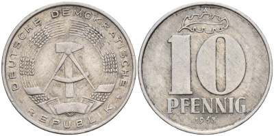ГДР 10 пфеннигов 1963 А KM 10 алюминий    4161-1252