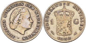 Нидерландские Антилы 1 гульден 1952 Юлиана (1948-1980) KM 2 серебро 4590-1126