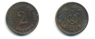 ГЕРМАНИЯ 2 ПФЕННИГА 1907 A KM 16, J. 11 медь 4379-958