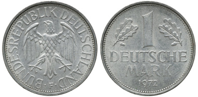 ФРГ 1 МАРКА 1972 F KM 110, J. 385 медно-никель aUNC 72-826
