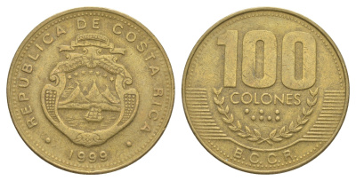 Коста-Рика 100 колонов 1999 KM 230a.1 алюминиевая бронза 4631-436