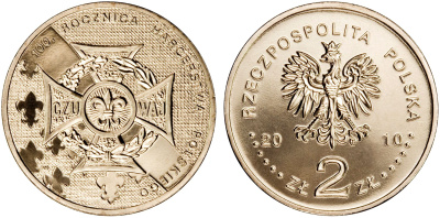 Польша 2 злотых 2010 MW, 100 лет союзу польских харцеров, скаутскому движению в Польше KM 725 нордик UNC 4676-645