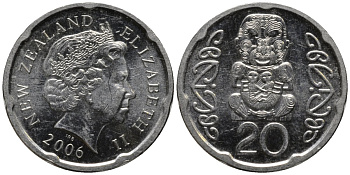 Новая Зеландия 20 центов 2006 Елизавета II (1952-2022), идол Пукаки KM 118а никелированная сталь 4579-1013