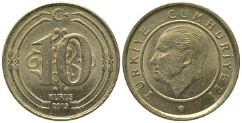 Турция 10 курушей 2015 KM 1241 медь цинк никель 4564-234