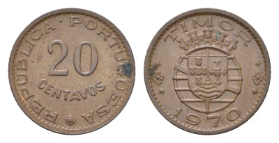 Португальский Тимор 20 сентаво 1970 год-тип KM 17 бронза 4669-735