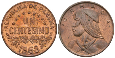 Панама 1 сентесимо 1968  KM 22 бронза  aUNC  4609-824