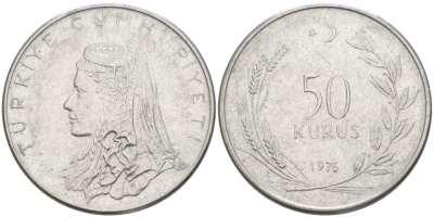 Турция 50 курушей 1976 Анатолийская невеста KM 899 нержавеющая сталь 217-821